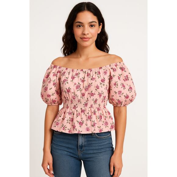 Floral Smocked Off-Shoulder Peplum Top – Size Large - Picture 1 of 10